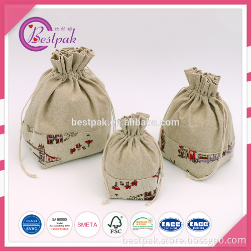 Cotton fabric gift bag draw string linen natural custom logo